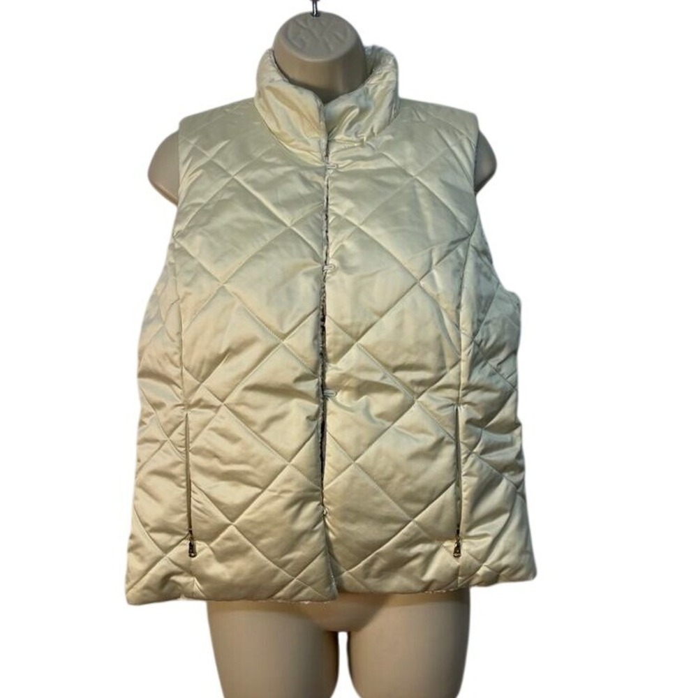 Lauren Ralph Lauren Cream Quilted Faux Fur Lined Puffer Vest Gold Hardware L